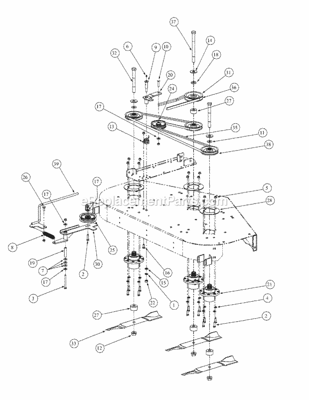 Fabricated Deck Spindle Assembly Diagram and Parts List for M54-KW 53BB5DBW750 Cub Cadet Sprayer